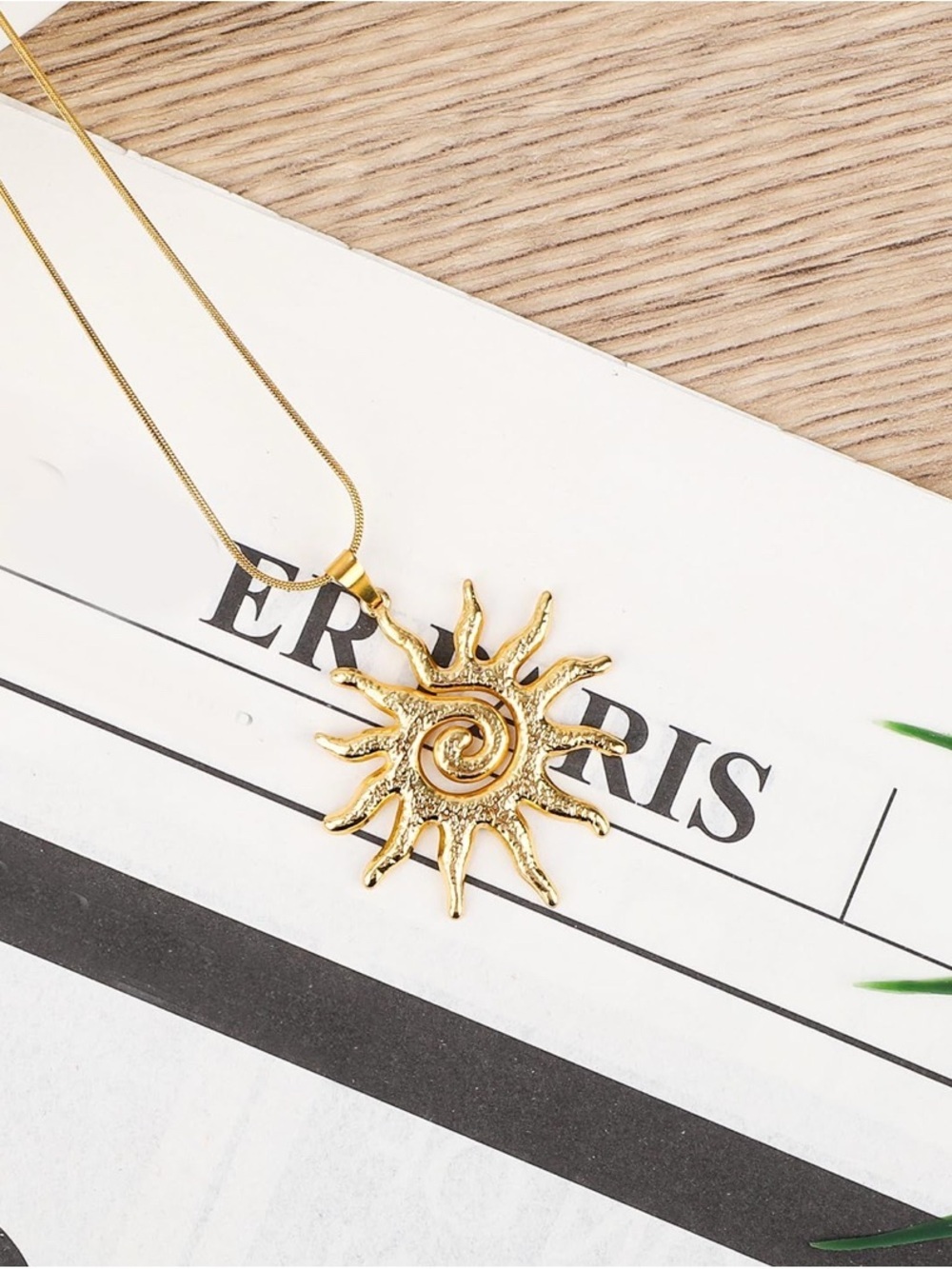 Gold Sun Spiral Pendant Necklace - Picture 5 of 6